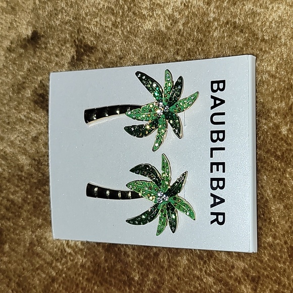 BaubleBar Tropical Palm Earrings with Green and Gold NWT - Picture 11 of 13